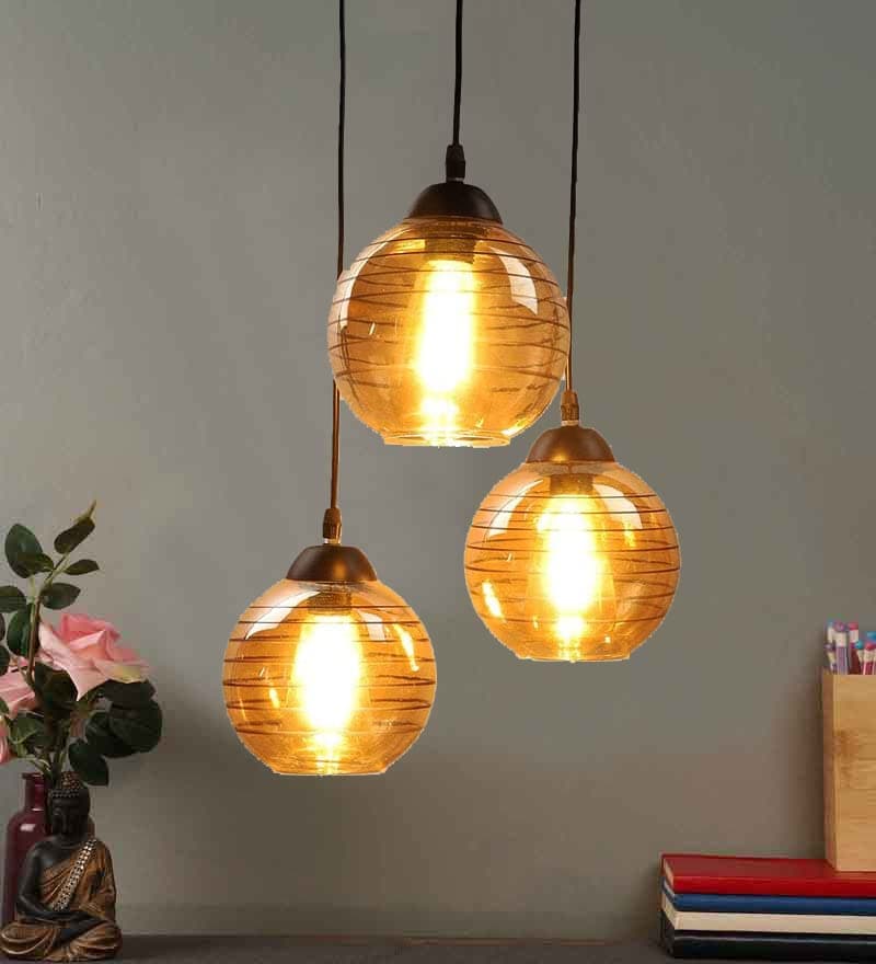 Keyplus 3 Lamp Doom Line Luster Glass Designer Cluster Hanging Chandelier Light