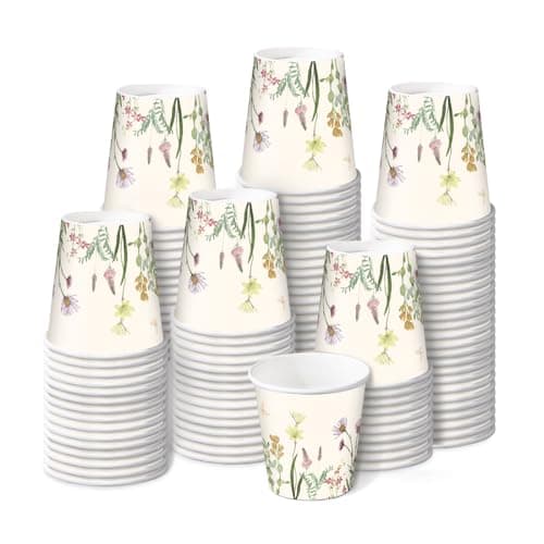 RUSPEPA 2 oz Bathroom Cups, Disposable Paper Cups - 100 Pack Wild Flower Design Printed - Mini Mouthwash Rinse Paper Cups for Home, Bathroom, Picnic, Party, and Events