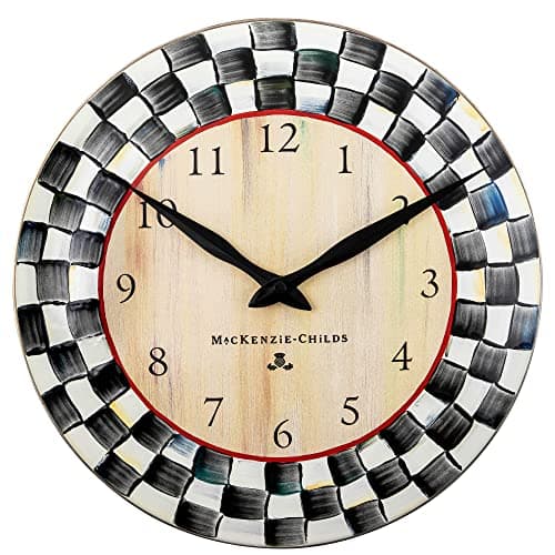 MACKENZIE-CHILDS Wall Clock, Decorative Clock for Kitchen and Living Room, Black-and-White Courtly Check