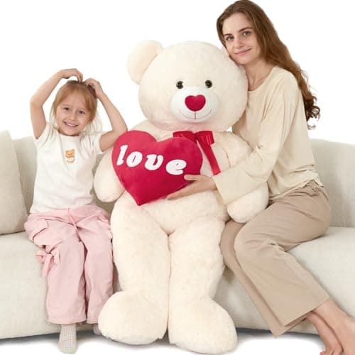 MorisMos Love Heart Giant Teddy Bear 51 Inch I Love You Large Bear for Girlfriend Soft Red Heart Valentine Stuffed Animals Plush Gift for Girlfriend Lover Wife White