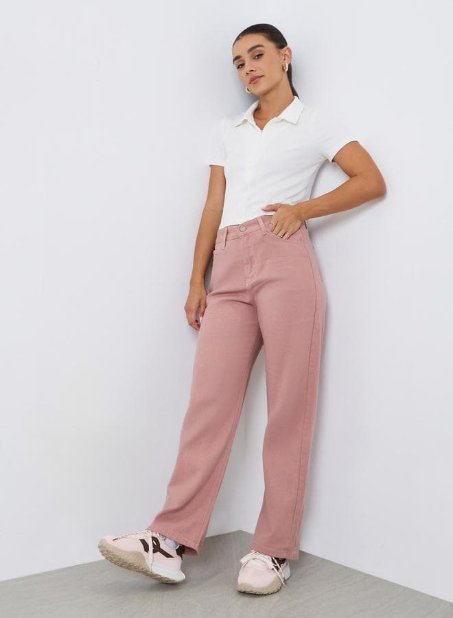 Women Pink Wide Leg Jeans