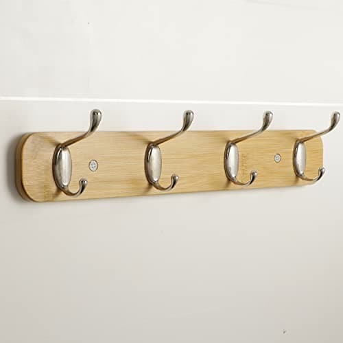 HOKIPO Bamboo Wooden Wall Mounted Hook Rail for Hanging Clothes, 4 Hooks Rail (AR-3831)