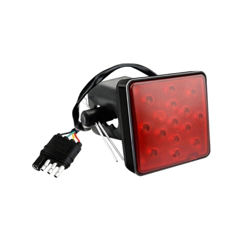 NYTKL 15 LED Brake Light Trailer Hitch Cover Smoked Lens Square Brake Tail Light wTrailer Adapter Pin 12V Super Bright LED Towing Hitch Lighting Accessories Fit 2 Receiver Red