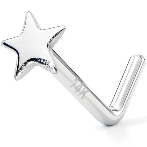 Body Candy 14k White Gold Star L-Shaped Nose Ring 18 Gauge