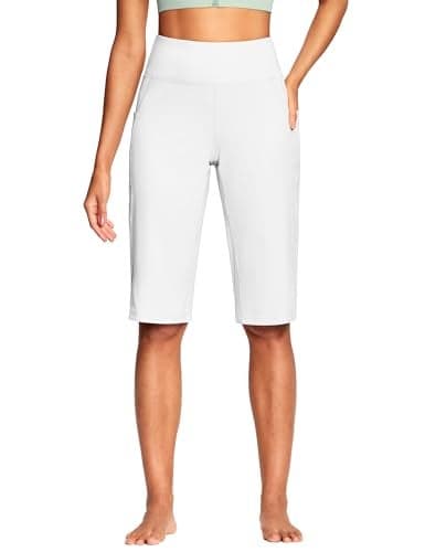 ISEEGZ 15 Capri Pants for Women High Waist with Pockets Womens Capris Workout Yoga Pants Loose Straight Leg White