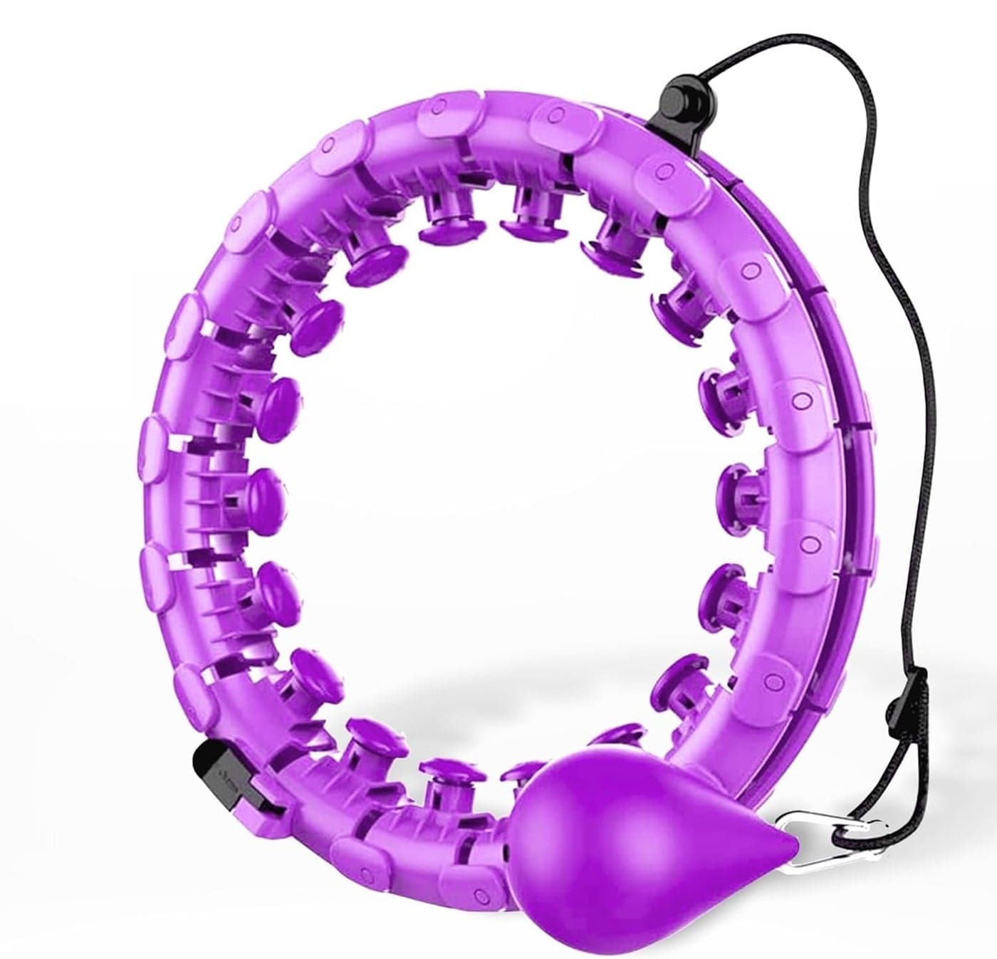 LAFILLETTE 24 Knot Weighted Hula Hoop | Fitness Pilates Hoop with Auto-Rotating Weight Loss Ball | Great for Adults and Beginners | Adjustable Waist and Abdomen Weight Loss Massage Equipment (Purple)