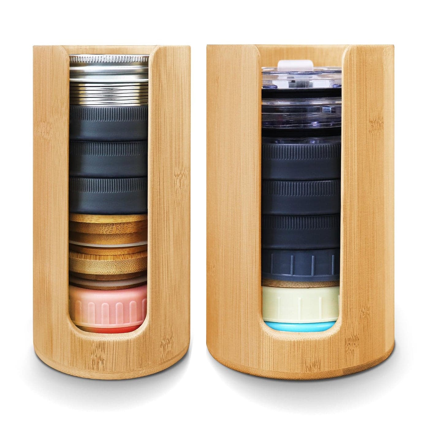 QOOMABA Mason Jar Lid Organizer 2pcs Mason Jar Lid Storage Made of Bamboo Suitable for MasonCanningBamboo LidsWIDEREGULAR Fit Perfectly Stackable Steady