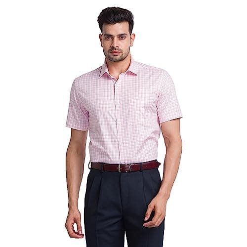 Park Avenue Men's Checkered Regular Fit Shirt (PMSL16538-R3_Medium Red 39)
