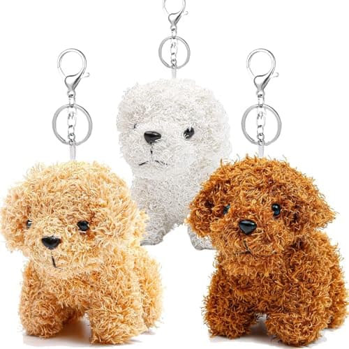 Anboor 3pcs Small Stuffed Animals48 Inch Cute Puppy Dog Plush Stuffed Animal with Keychain for Party Favors BrownWhiteLight Brown