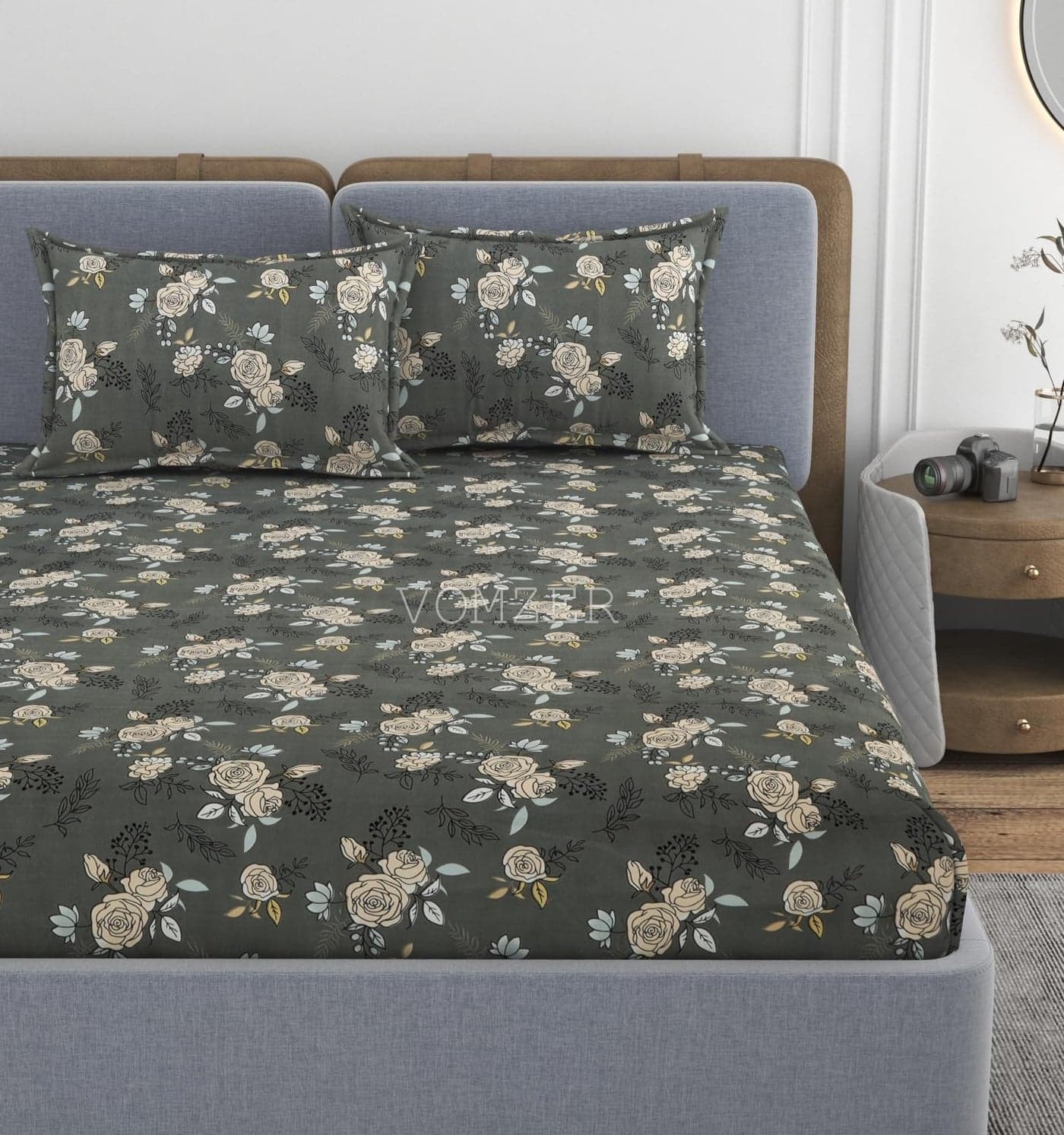 VOMZER 350 TC Cotton Feel All Around Elastic Fitted Bedsheets King Size, Premium Elastic Fitted King Size Bed Sheet for Double Bed with 2 Pillow Covers, Size- 78” x 72” (Yellow Rose) Floral