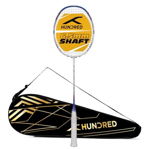 Hundred Carbon Fibre Flutter Ff Attk Ultra-Thin 6.5Mm Shaft Strung Badminton Racket with Full Racket Cover (80 G,Max Tension : 32 Lbs),White