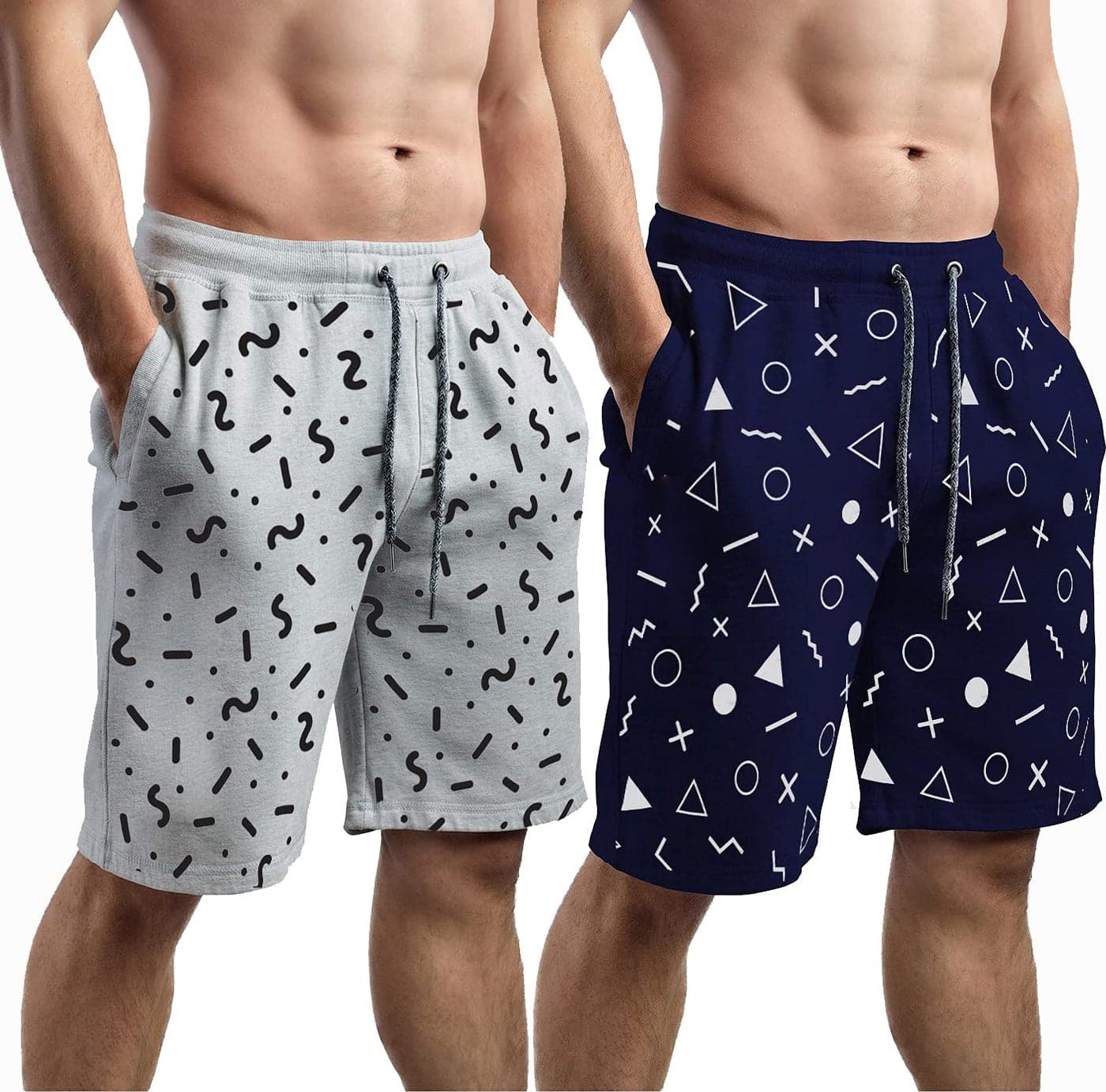 hotfits stylish men Grey & Blue cotton shorts-Pack of 2-XXL