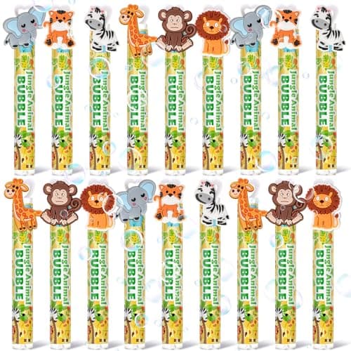 Shappy 32 Pcs Bubble Wand Bulk for Kid 6 Color Bubble for Graduation Birthday Party Favor Jungle Wild One SuppliesGoodie Bag Filler Classroom PrizeJungle Animals
