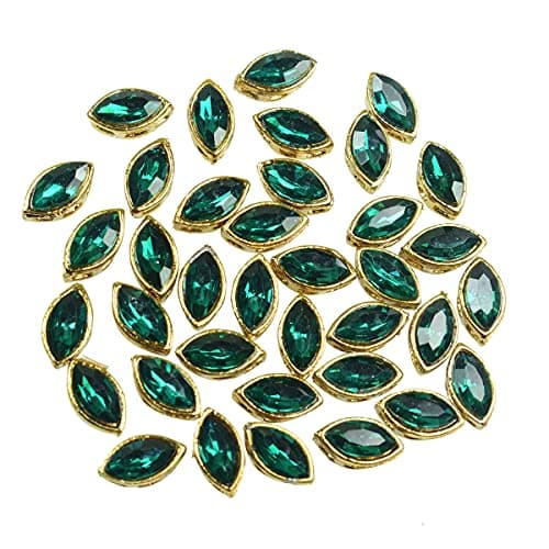 Embroiderymaterial Flat Back Emerald Green Kundan Rhinestones in Raised Setting in Marquise Eye Shape for Jewelry Making & Embellishment-7 * 12MM-50 Pieces