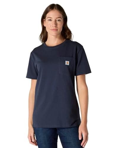 Carhartt womens Loose Fit Heavyweight Short-sleeve Pocket T-shirt Work Utility T Shirt, Navy, Medium US