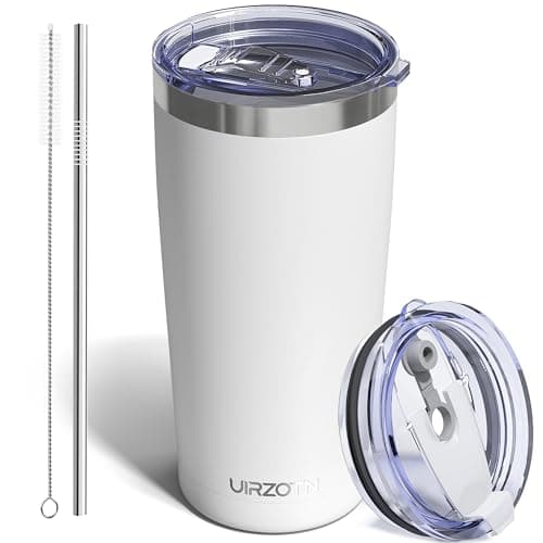 UIRZOTN Travel Coffee Tumbler 20oz, Leakproof Travel Coffee Mug with Dual Lids and Straw, Stainless Steel Double Wall Vacuum Insulated Tumbler for Hot/Iced Drinks (White, Textured Matte)