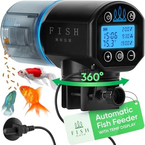FISHNOSH Automatic Fish Feeder for Aquarium with Digital Thermometer 2026 Auto Fish Food Dispenser Programmable Vacation Feeder for Fish Adjustable Portions Auto Fish Feeder for Small Big Tanks