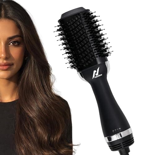 NexLev Ionic Hot Air Brush | 3 in 1 Blow Dryer, Straightener & Styler | 360° Airflow Vents | Ceramic Tourmaline Coated Brushing Head | Tangle Free Bristle | 1200W | 3 Speed & 2 Heat Settings|V-01