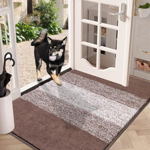 Vaukki Indoor Doormat Entryway Door Mat Non Slip Absorbent Mud Trapper Mat Inside Floor Mat Washable Door Carpet for Entryway 36x59 Coffee