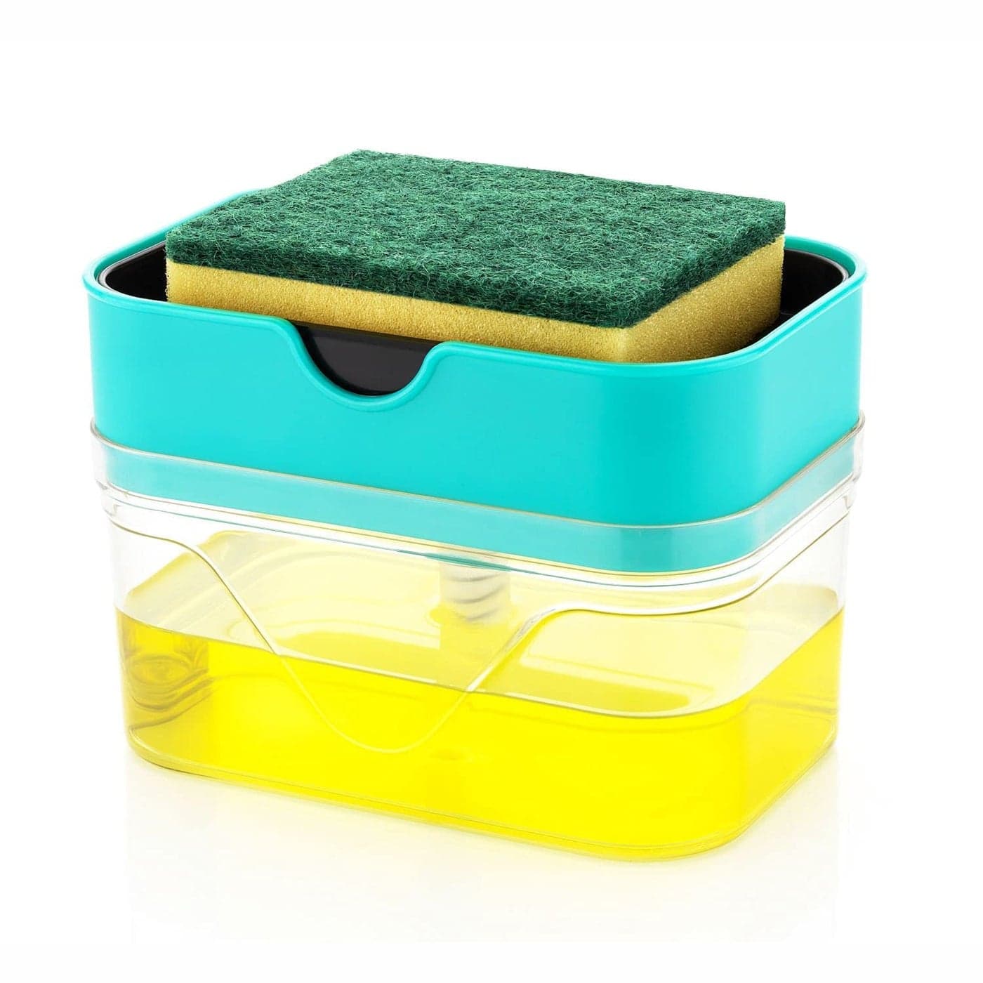 Quenship 2 in 1 Soap Dispenser for Bathroom Accessories Dishwasher Liquid Holder Liquid Dispenser Pump 400 ML with Sponge Holder Kitchen Sink Accessories Items MultiColor