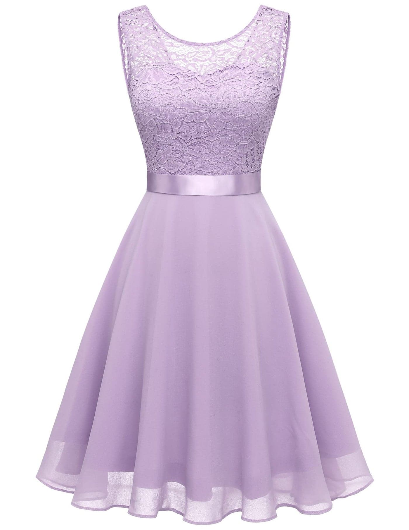 BeryLove Women's Short Homecoming Dresses for Teens Sleeveless Flowy A Line Wedding Guest Lace Cocktail Prom Formal Dress 05 B-Lavender M