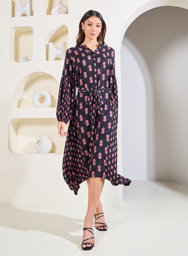 Printed Tie-Waist Dress
