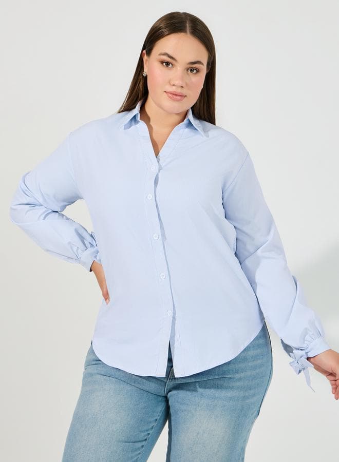 Styli Plus Size Striped Relaxed Fit Shirt with Tie-Cuff Sleeves