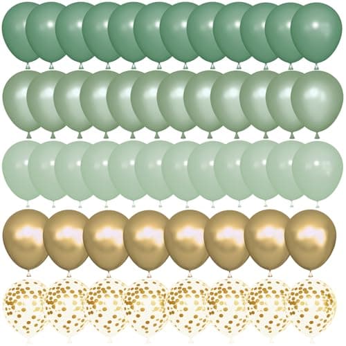 72Pcs Sage Green Balloons Set Green Latex Balloon with 12inch Pearl Metallic Gold Balloons Light Olive Confetti Balloons for Baby Shower Birthday Wedding Party Decorations Supples