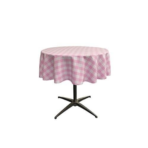 LA Linen Poly Checkered Round Tablecloth, 58-Inch, Pink/White