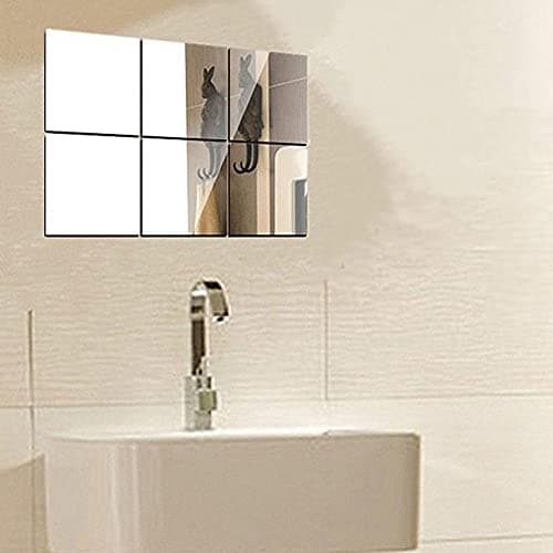 WallDaddy Square Preciser 3D Acrylic Home Decorative Art Mirror Wall Stickers Silver (Pack of 6pcs, Unframed)