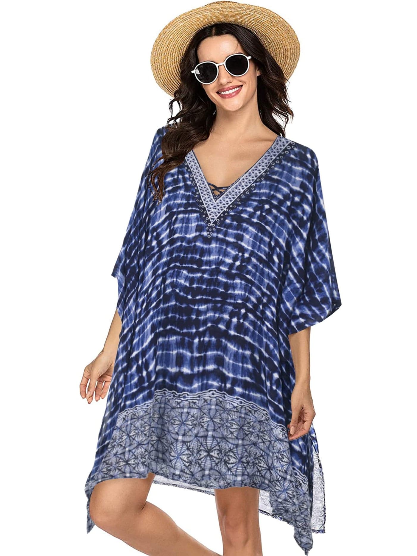 Moss Rose Caftan for Women Beach Cover up Swimsuit Kimono Cardigan with Bohemian Floral Print