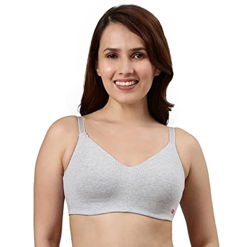 Enamor Non Padded Wirefree Full Coverage Stretch Cotton Ultra Smoothening Tshirt Bra for Womens-A027 (A027_Greymelange_38B)