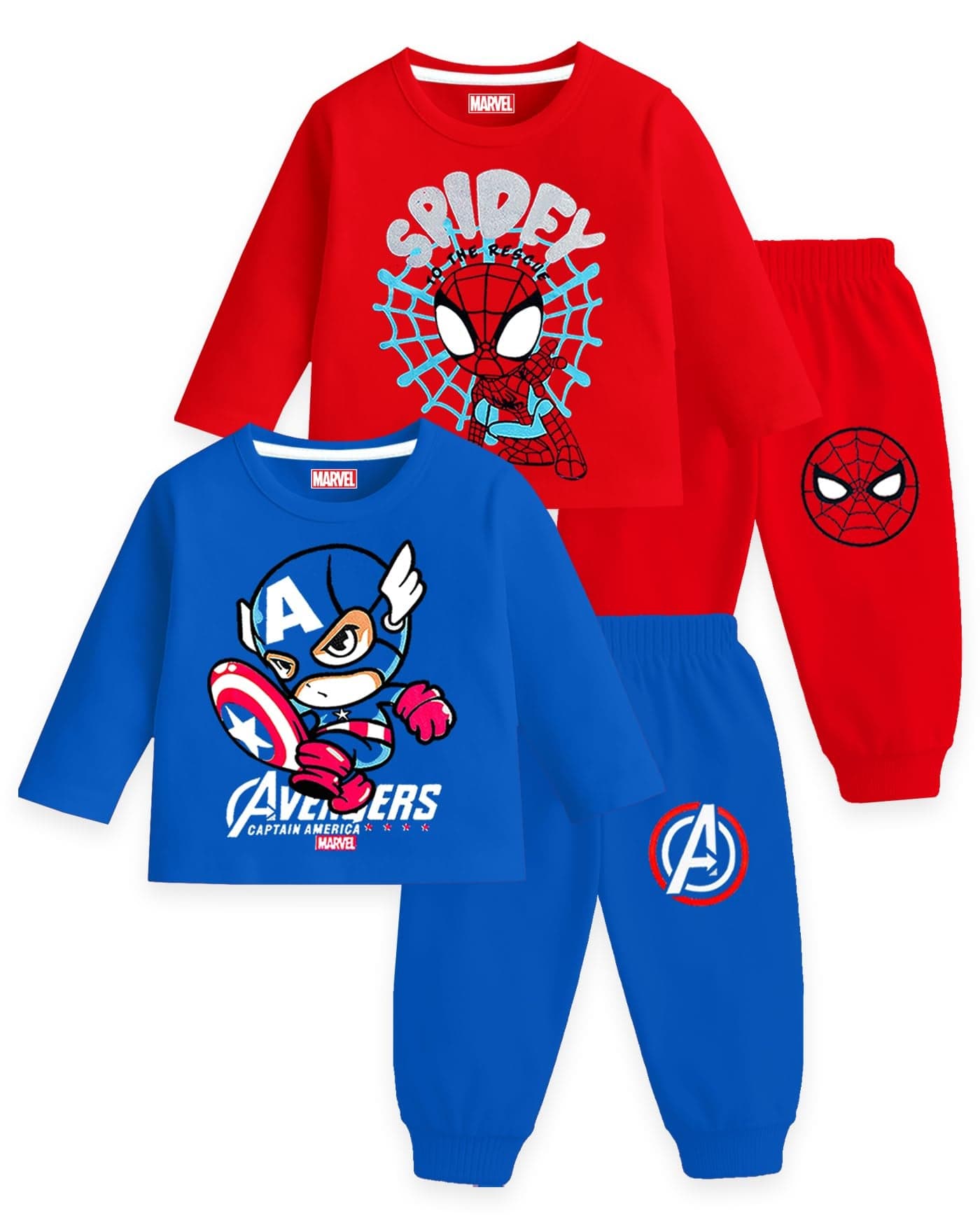 Kuchipoo © Marvel Boy Regular Fit Cotton T-Shirts and Pyjamas Set (KUC-PSUT-162, 2-3 Years, Multi-Colored)