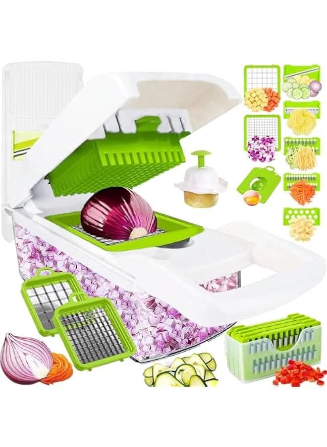 Pro Series Sixteen in One Vegetable Chopper Mandoline Slicer Food Cutter with Container Spiralizer for Onions Salad Home Kitchen Essential Gadget
