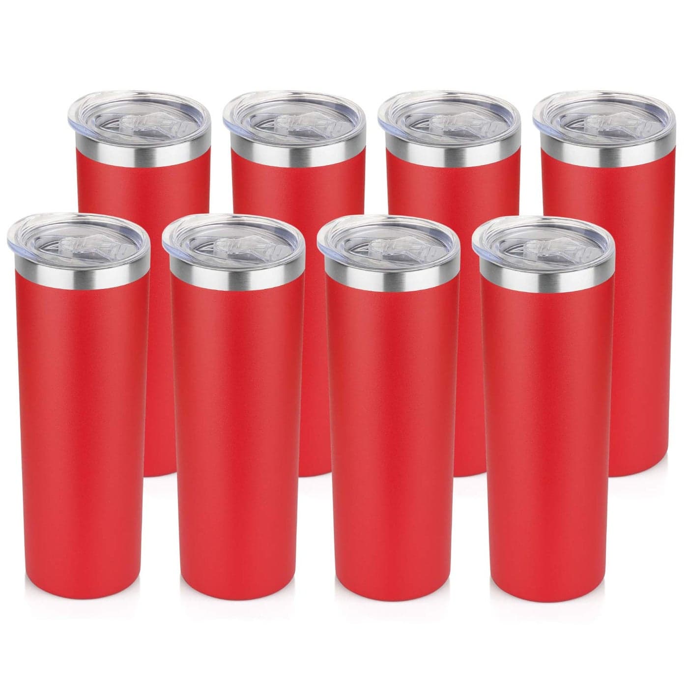 HASLE OUTFITTERS 20 oz Skinny Tumblers Bulk Set Stainless Steel Insulated Slim Tumblers with Lids Reusable Double Wall Travel Coffee Mugs Durable Powder Coated Travel Water CupsRed 8