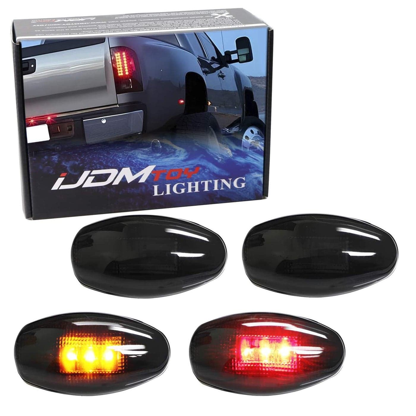 iJDMTOY Smoked Lens AmberRed LED Rear Bed Side Marker Lights Set Compatible With Chevrolet Silverado GMC Sierra 2500 3500 HD Dually Truck Double Wheel Side Fenders