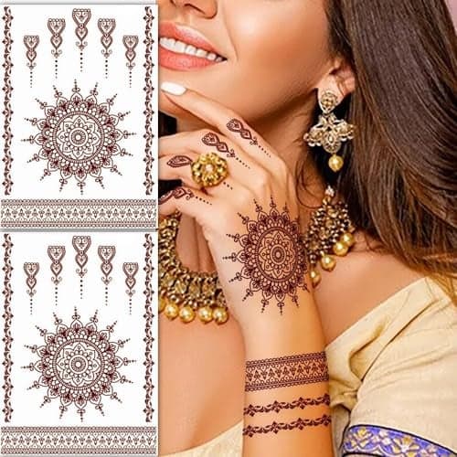 S.A.V.I 2 Sheets, Henna Tattoo Stickers, Natural Mehendi Color, Waterproof, 21x15cm for Women's Hands & Body
