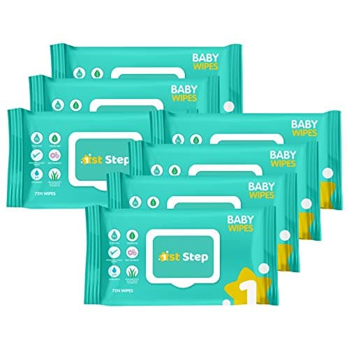 1st Step Baby Wet Wipes with Lid Enriched and Aloe-Vera and Jojoba Oil (72 Wipes/Pack x 6Packs = 432 Wipes)