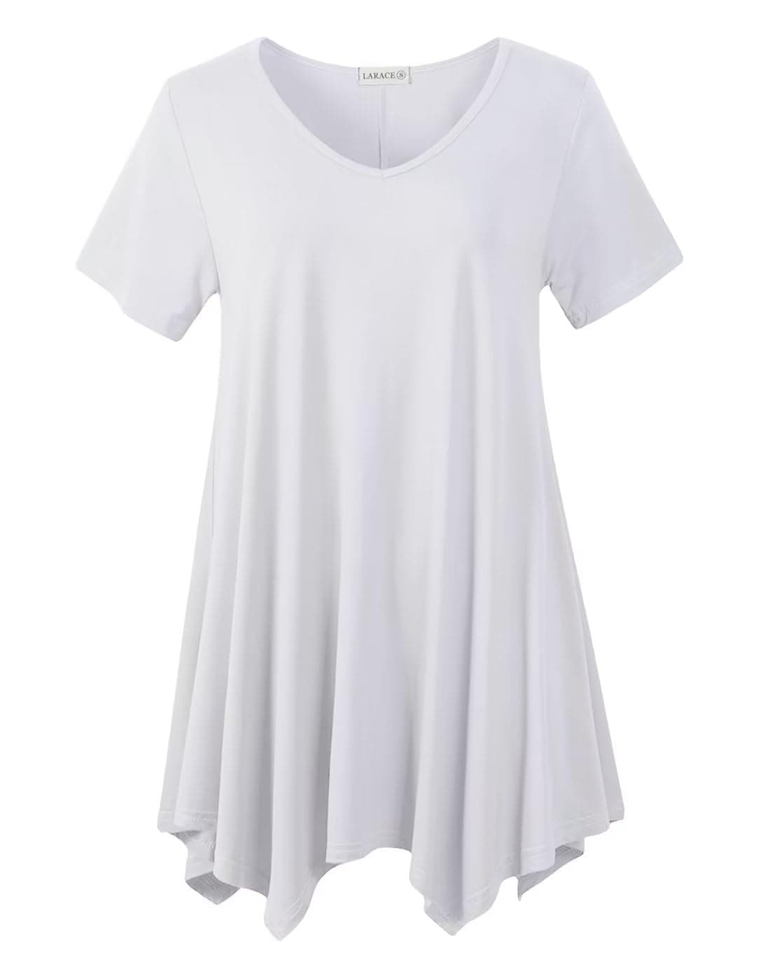 LARACE Plus Size Tops for Womens Summer Clothes Short Sleeve Shirts Casual V Neck Tunic Asymmetrical Blouses(White 3X)