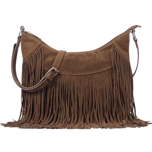 Sunwel Fashion Women Fringe Hobo Bag Western Purse Shoulder Bag Vegan Suede Tassel Hippie Crossbody Bag (Coffee)