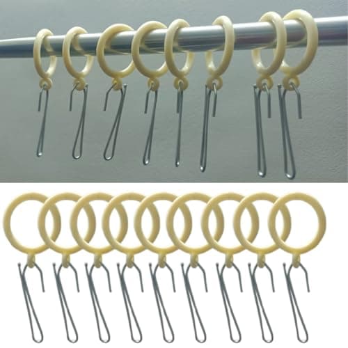 DEEGAAMART 24-Pack Curtain Rings with Eyelets, 1.25-Inch Inner Diameter, Heavy Duty Rustproof Metal Drapery Rings with Pinch Pleat Hooks,Metal Drapery Pin Hooks Fits Up to 1-Inch Rods