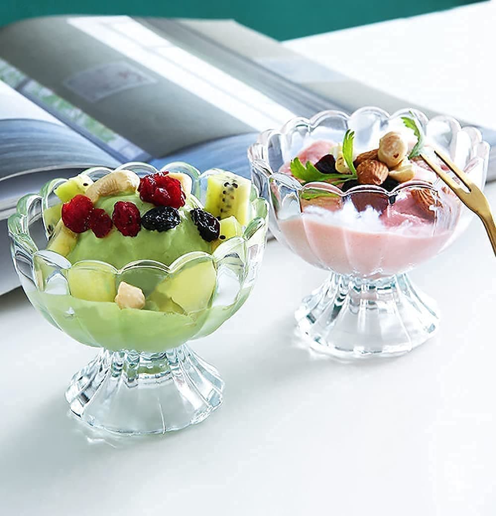 Kosh Crystal Clear Dessert Bowl Set Ice Cream Fruit Salad Glass Bowls Set of 6