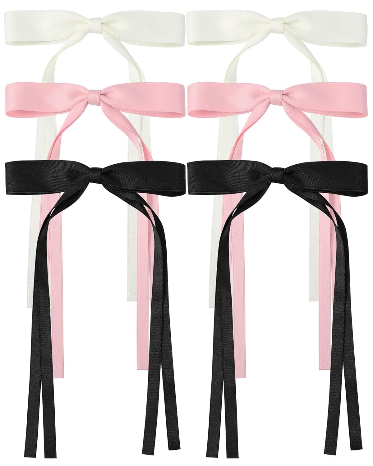 AWAYTR Silky Satin Hair Bow Clip 3 Pack Pink Beige Black Long tail Hair Accessory Hair Securing Women All Ages Hair Clip