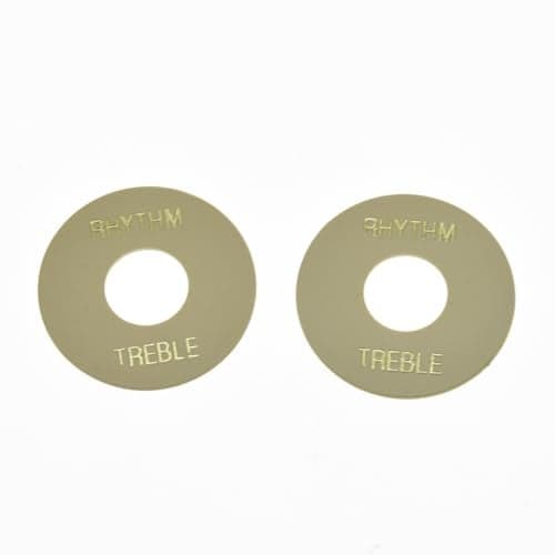 KAISH 2pcs Cream with Gold Letter LP Guitar Toggle Switch Washer Plate Rhythm Treble Ring for Les Paul