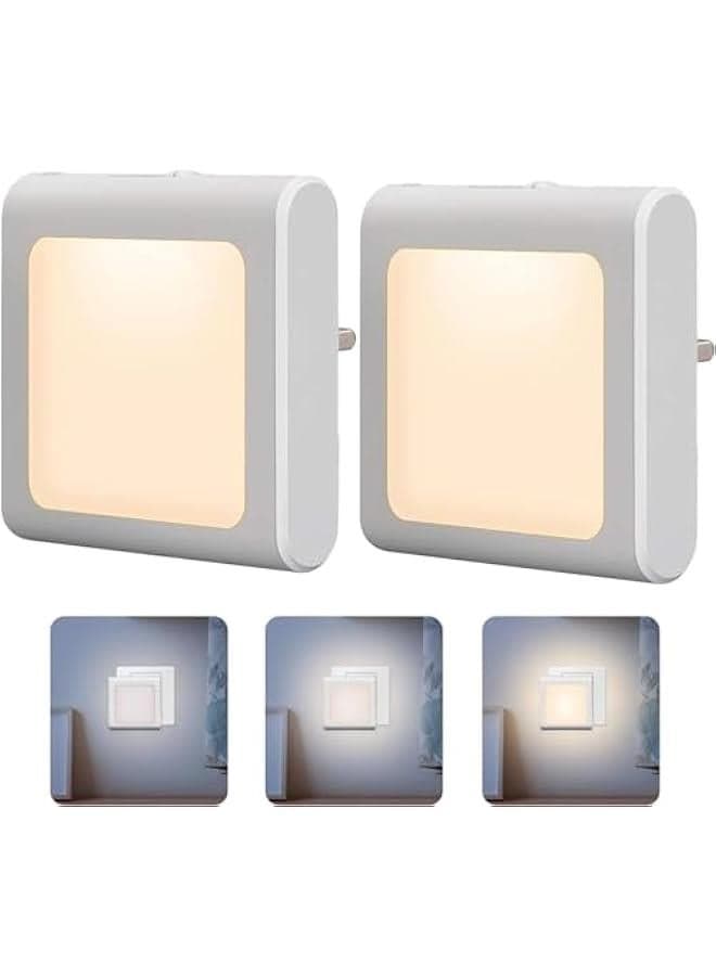 2 Pack Stepless Dimmable Night Light, LED Nightlights Plug in Wall with Auto Dusk to Dawn Sensor, Brightness Adjustable for Kids, Bedroom, Bathroom, Hallway, Stair, Kitchen, Warm White