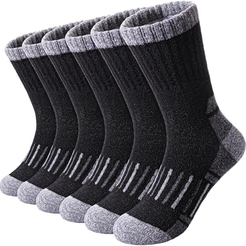 DOSKONI Kids Merino Wool Hiking Socks Boys Girls Toddlers Winter Warm Thick Thermal Cushion Crew Gift Socks 6 Pairs Black, 8-12 Year Old