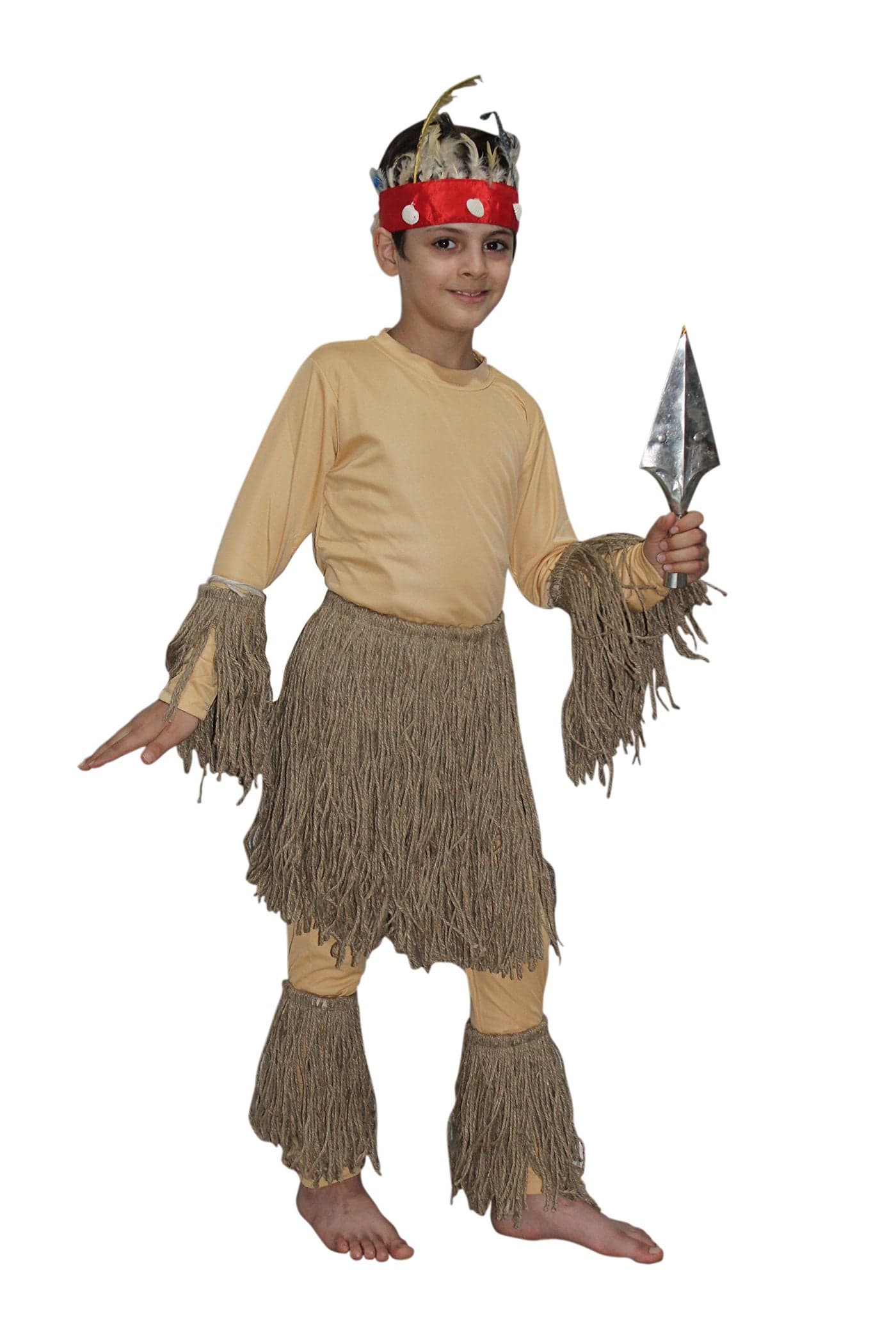 Kaku Fancy Dresses Polyester African Costume/Trible Costume -Beige, 7-8 Years, For Boys