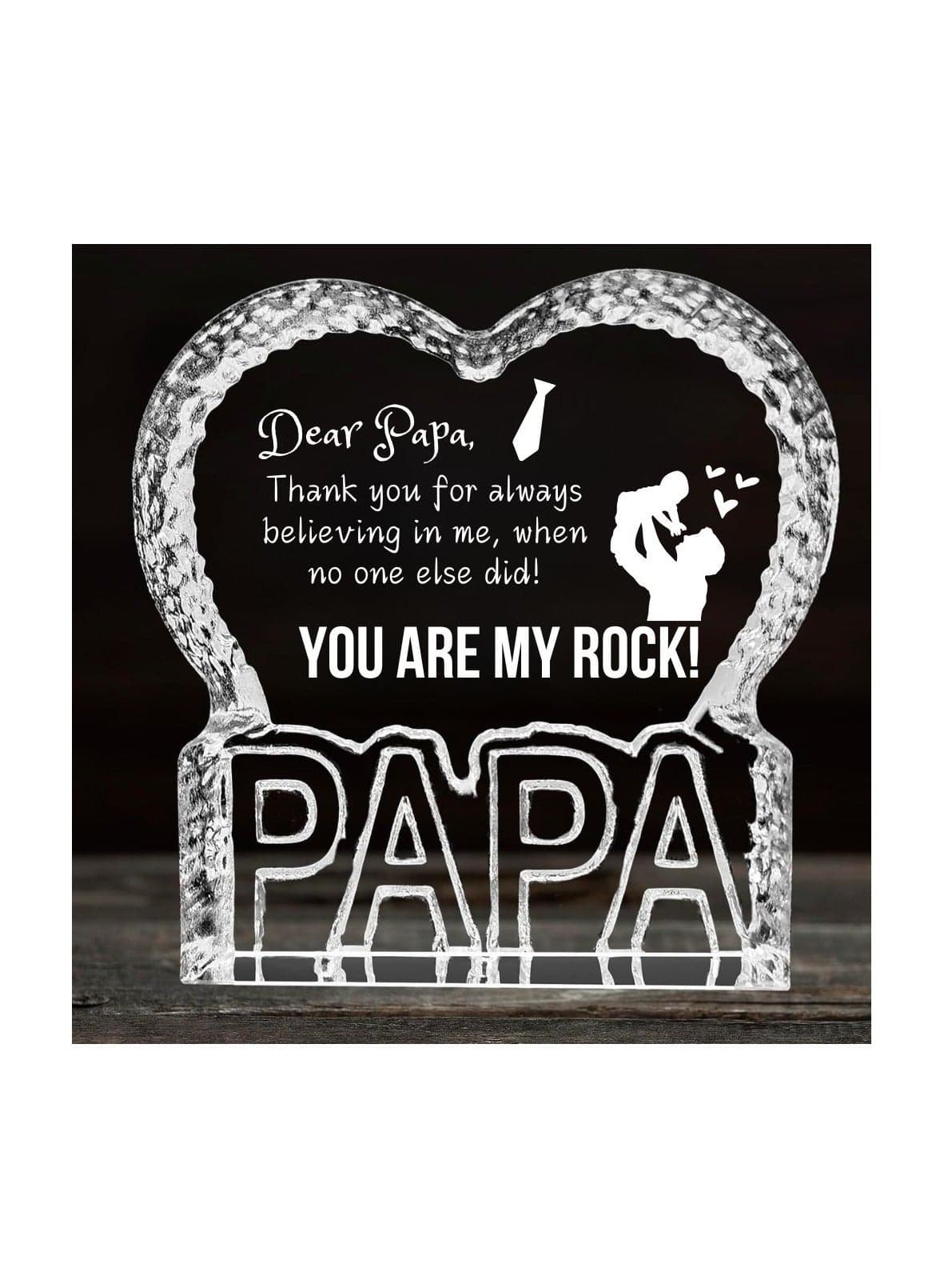 Father's Day Heart Crystal Gift For Papa–Engraved Desktop Display For Dad,Grandfather Or Husband–Keepsake For Papa–Unique Gift For Father’s Day,Birthday Or Special Celebration