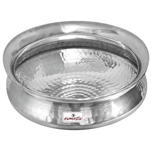 EVMASTU Tamra Biryani Handi-3.7 Ltrs | Dum Style Cooking Pot for Chicken Mutton Rice Curry | 3.5 MM Heavy Bottom Cookware | Multipurpose Aluminium Handi Polished Hammered Lagan Uruli Deghchi