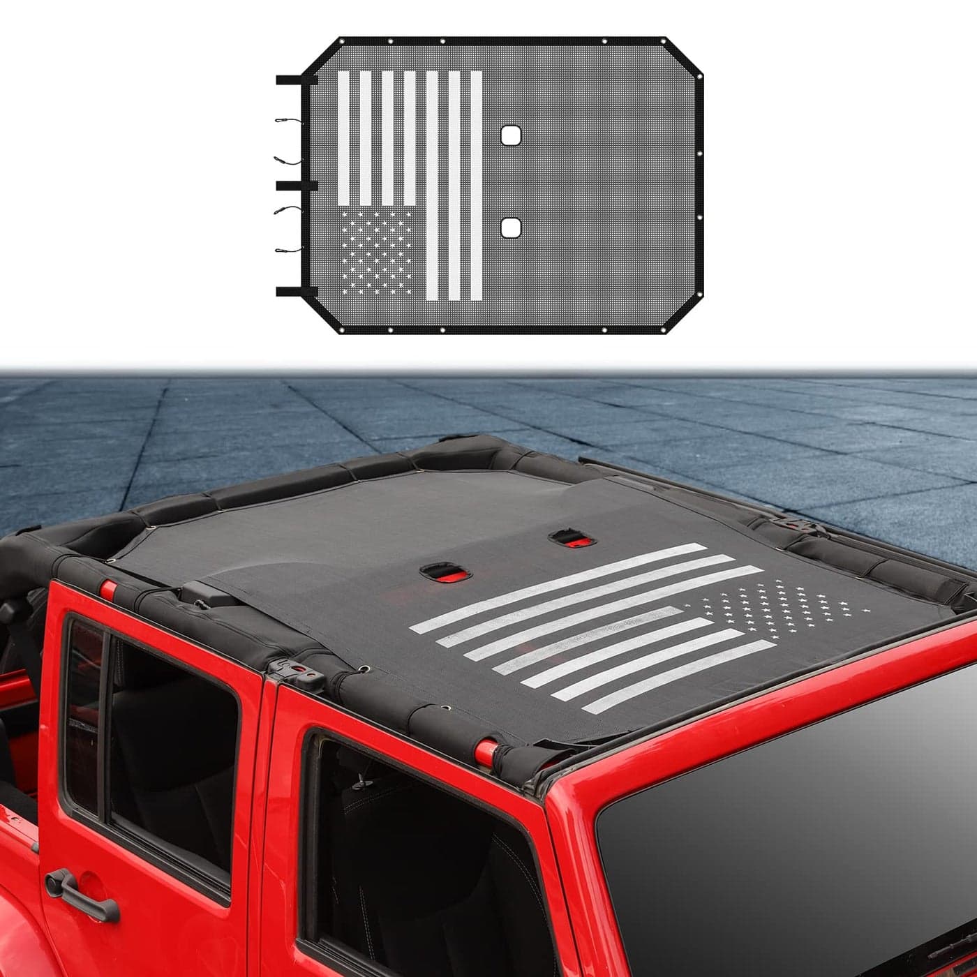 Voodonala for Jeep JKU Sunshade Mesh Sun Shade Bikini Top Sunblock Mesh Heat Shield Mesh for 20072018 Jeep Wrangler JKU 4 Door Block Heat Block UV Rays Flag
